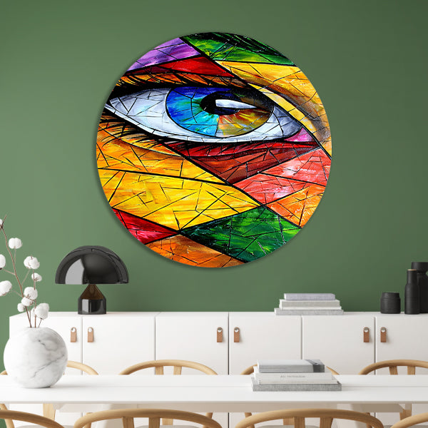 Abstract van een oog in veel kleuren aluminium muurcirkel