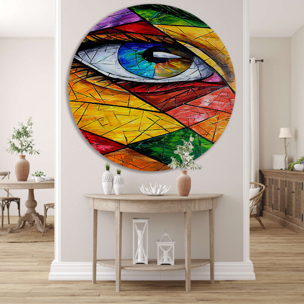 Abstract van een oog in veel kleuren aluminium muurcirkel