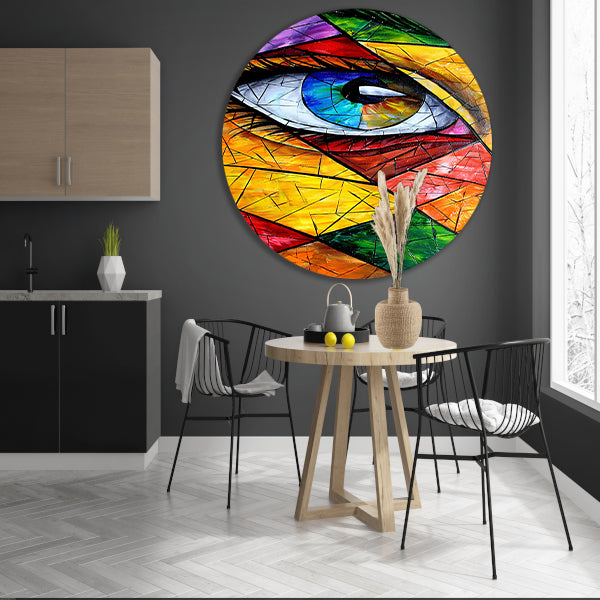 Abstract van een oog in veel kleuren aluminium muurcirkel