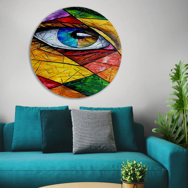 Abstract van een oog in veel kleuren aluminium muurcirkel