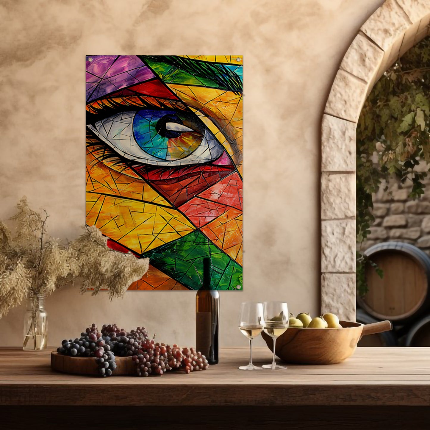 Abstract van een oog in veel kleuren tuinposter