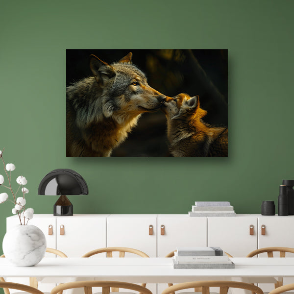 Intiem moment tussen wolven in het bos canvas