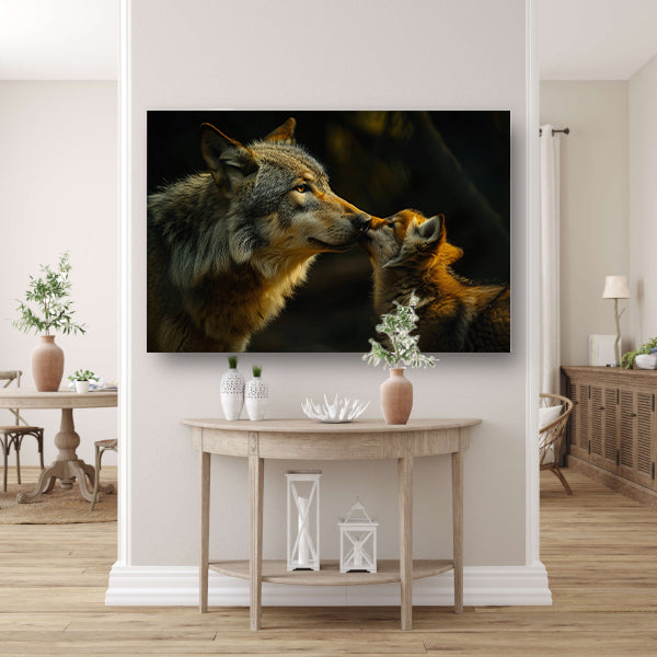 Intiem moment tussen wolven in het bos canvas