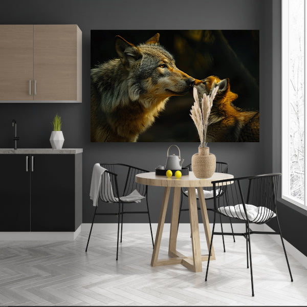 Intiem moment tussen wolven in het bos canvas met baklijst