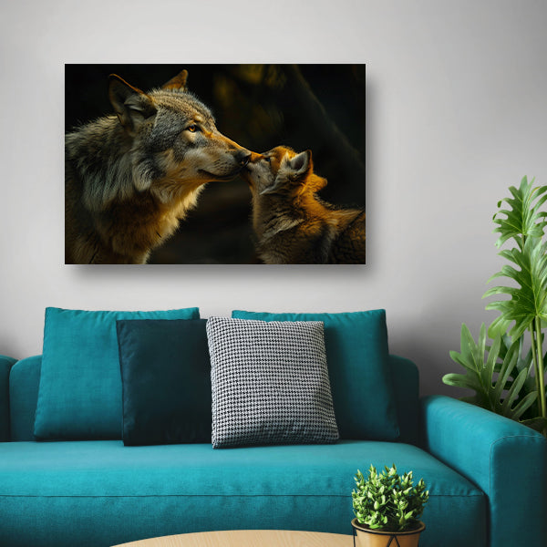 Intiem moment tussen wolven in het bos canvas