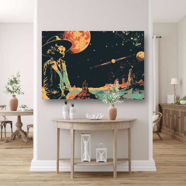 Astronaut in Ruimte met Rode Planetaire Achtergrond poster