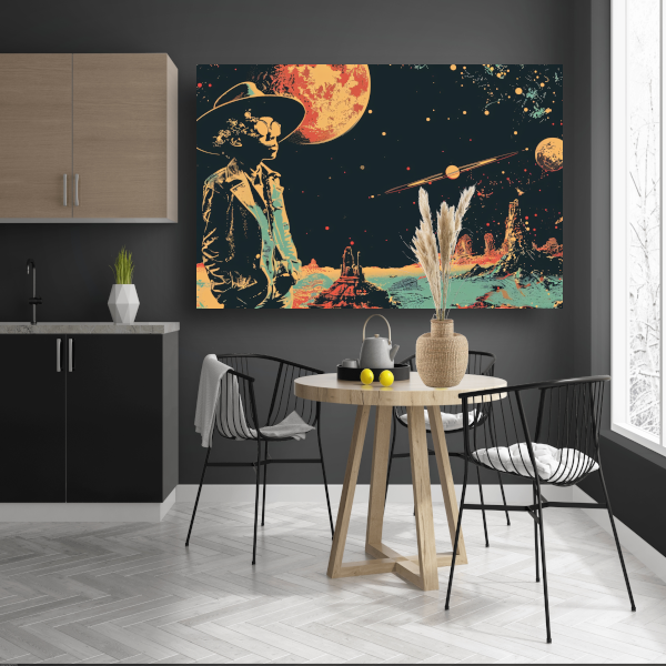 Astronaut in Ruimte met Rode Planetaire Achtergrond poster