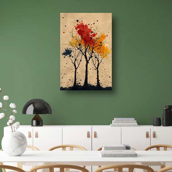 Abstract Bomen in Herfstkleuren met Verfspatten canvas