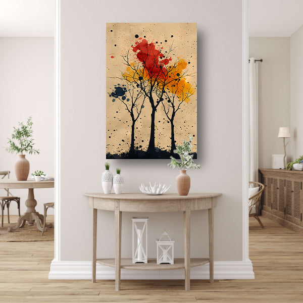 Abstract Bomen in Herfstkleuren met Verfspatten canvas