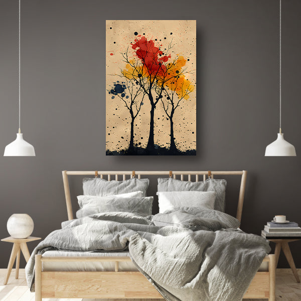Abstract Bomen in Herfstkleuren met Verfspatten poster