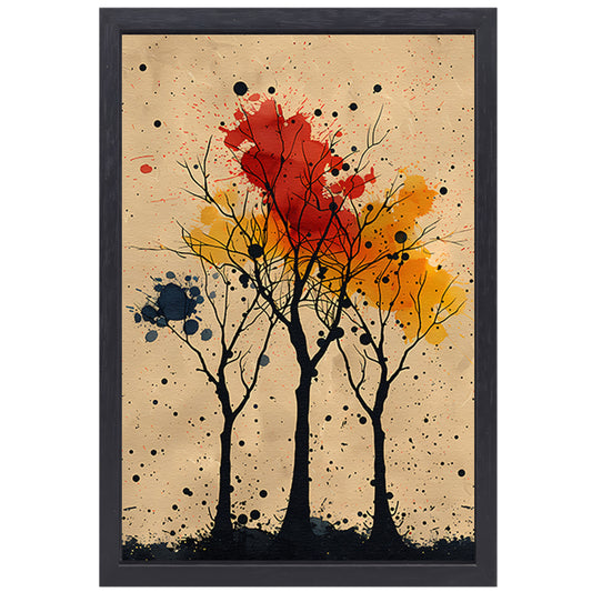 Abstract Bomen in Herfstkleuren met Verfspatten canvas met baklijst