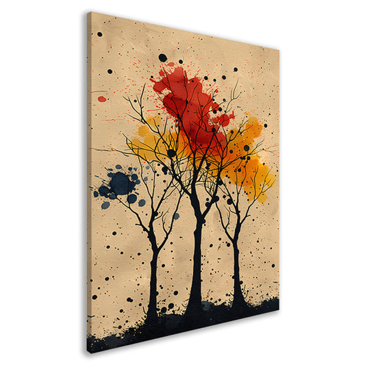 Abstract Bomen in Herfstkleuren met Verfspatten canvas