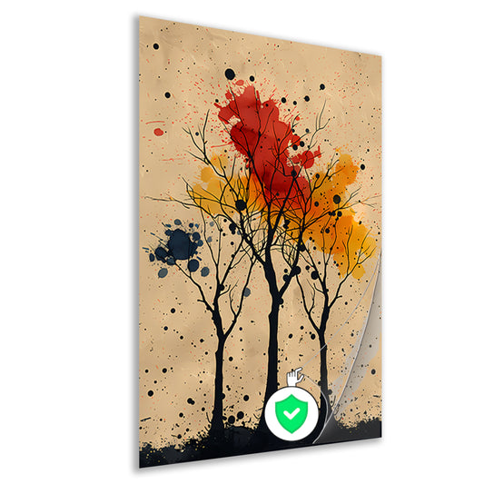 Abstract Bomen in Herfstkleuren met Verfspatten poster