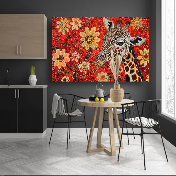 Abstracte Giraffe met Bloemen in Kleurrijk Ontwerp canvas