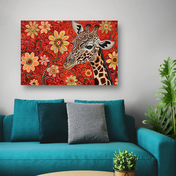 Abstracte Giraffe met Bloemen in Kleurrijk Ontwerp canvas