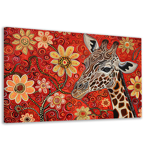 Abstracte Giraffe met Bloemen in Kleurrijk Ontwerp canvas