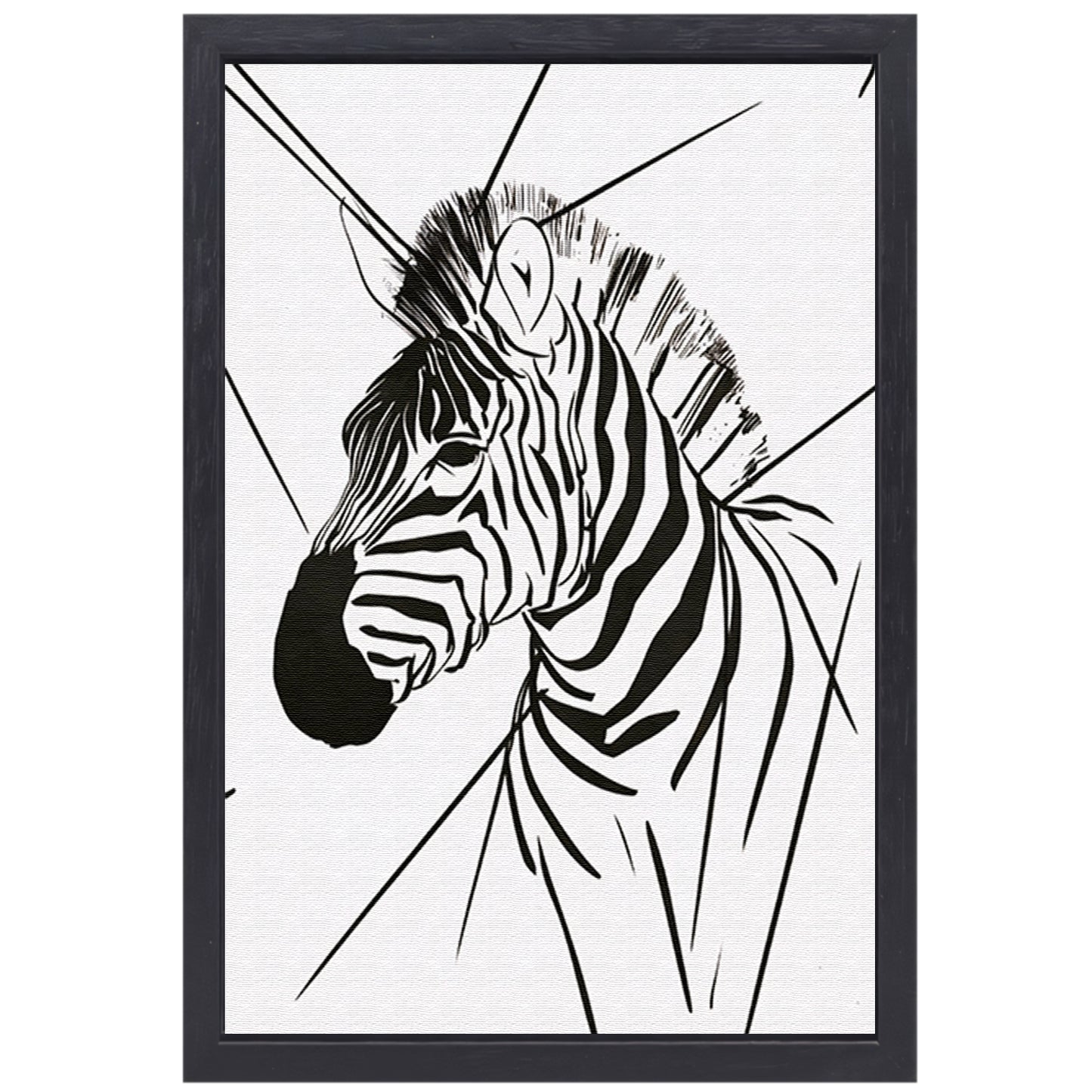Zebra in Minimalistische Lijntekening Stijl canvas met baklijst