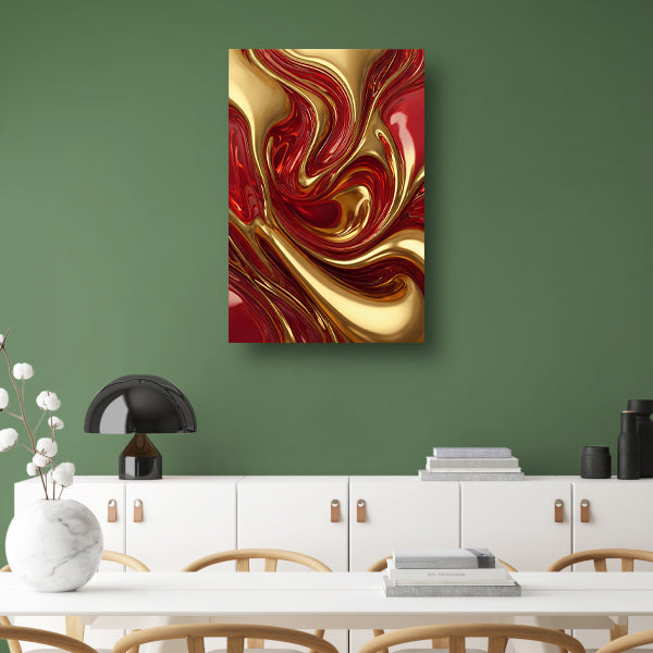 Dynamische Rode en Gouden Vloeistofbeweging canvas