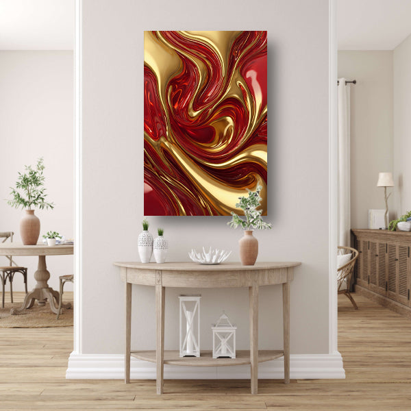 Dynamische Rode en Gouden Vloeistofbeweging canvas