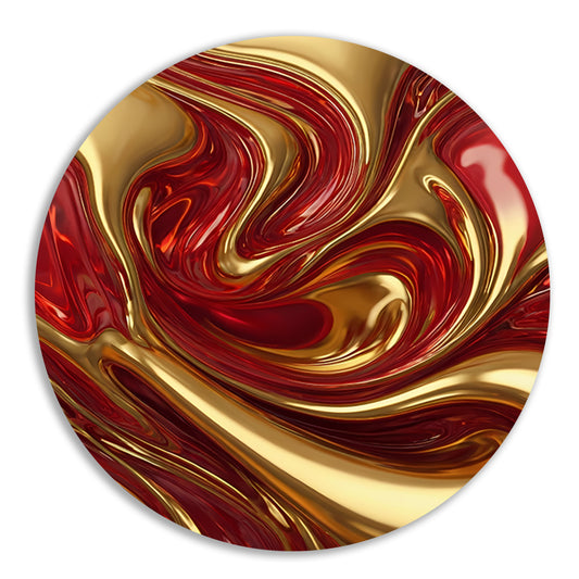 Dynamische Rode en Gouden Vloeistofbeweging aluminium muurcirkel