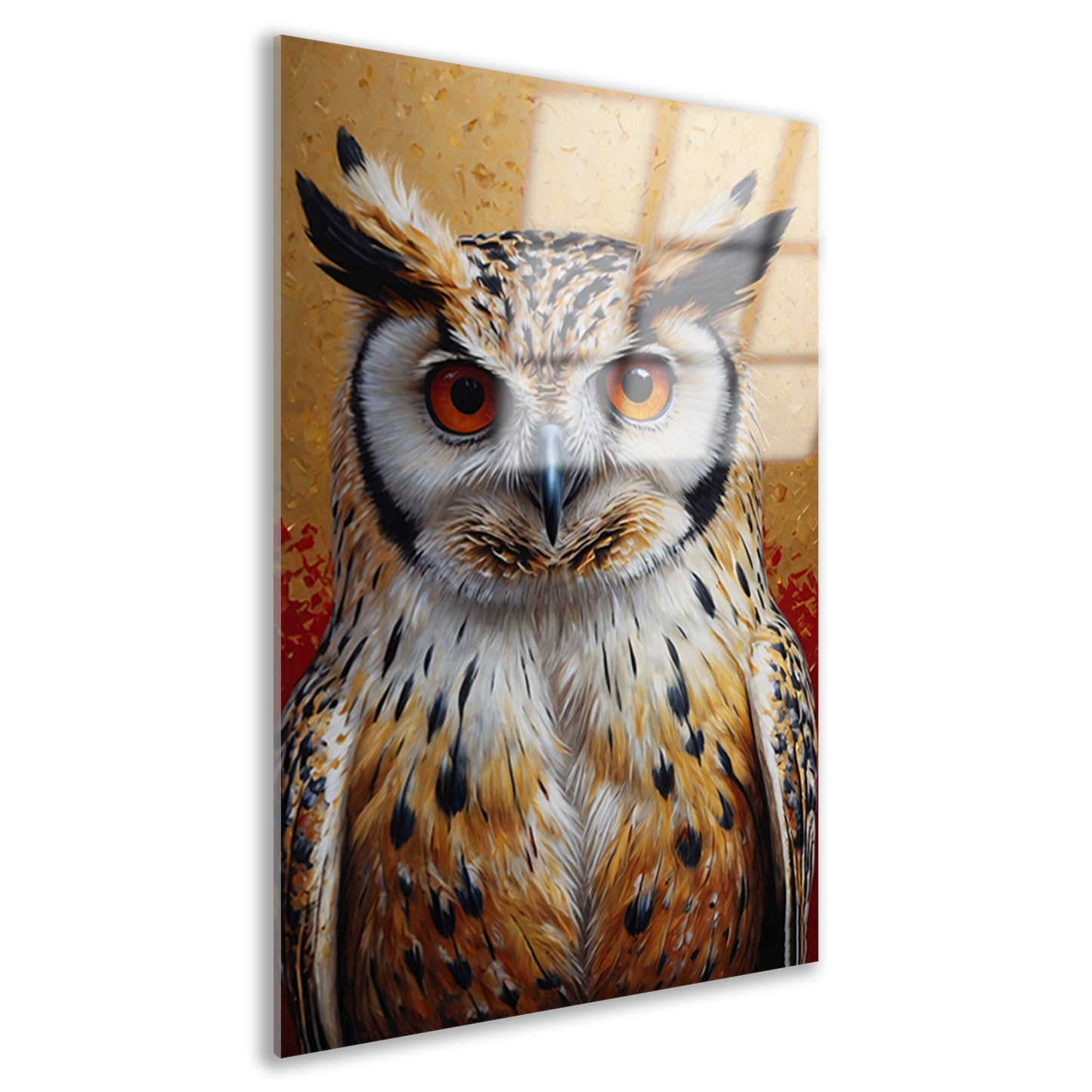Intense Blik van een Kleurrijke Uil Acrylglas