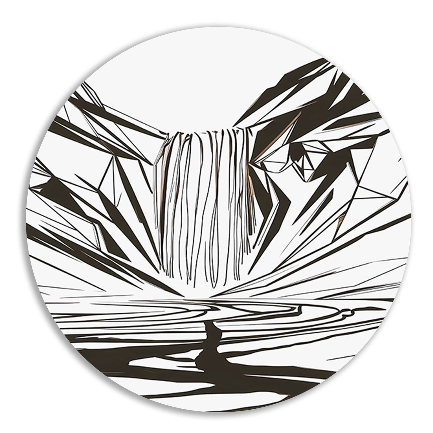 Minimalistische Abstracte Waterval in Lijnkunst aluminium muurcirkel