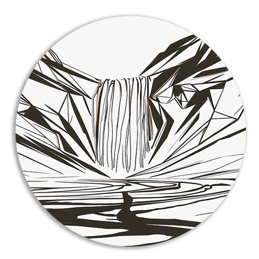 Minimalistische Abstracte Waterval in Lijnkunst aluminium muurcirkel