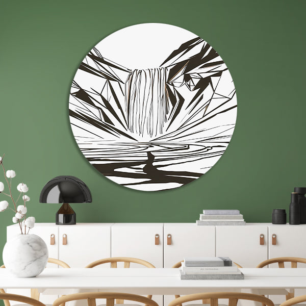 Minimalistische Abstracte Waterval in Lijnkunst aluminium muurcirkel
