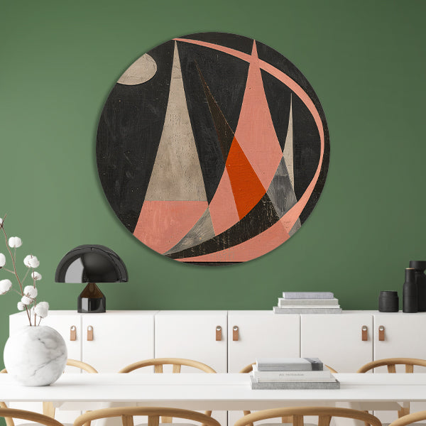 Abstract geometrisch kunstwerk met kleurrijk contrast aluminium muurcirkel