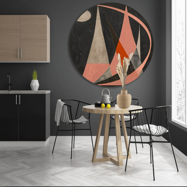 Abstract geometrisch kunstwerk met kleurrijk contrast aluminium muurcirkel