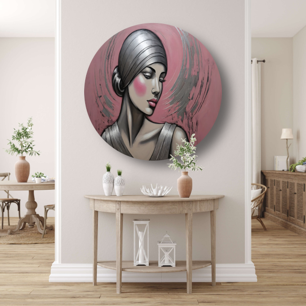 Sierlijke Vrouw met Hoofddoek in Art Deco Stijl forex muurcirkel
