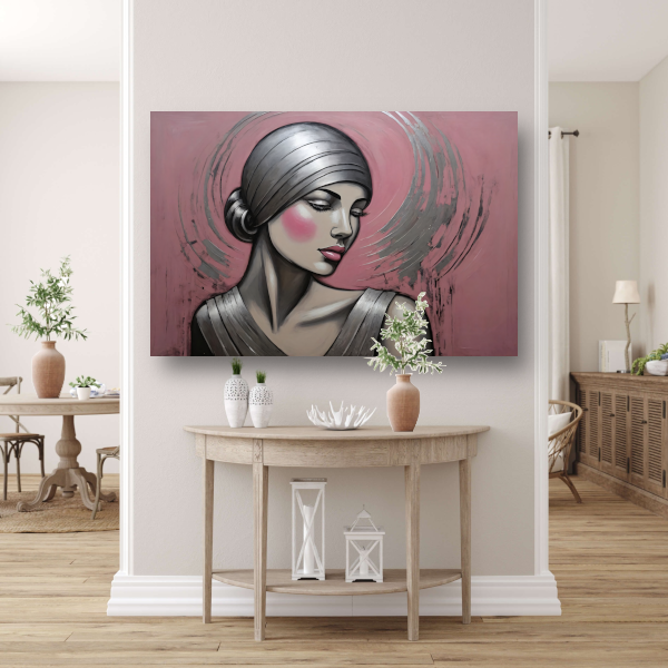 Sierlijke Vrouw met Hoofddoek in Art Deco Stijl canvas