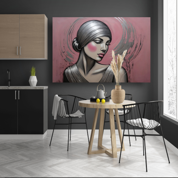 Sierlijke Vrouw met Hoofddoek in Art Deco Stijl canvas