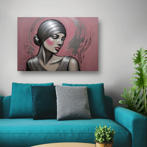 Sierlijke Vrouw met Hoofddoek in Art Deco Stijl canvas
