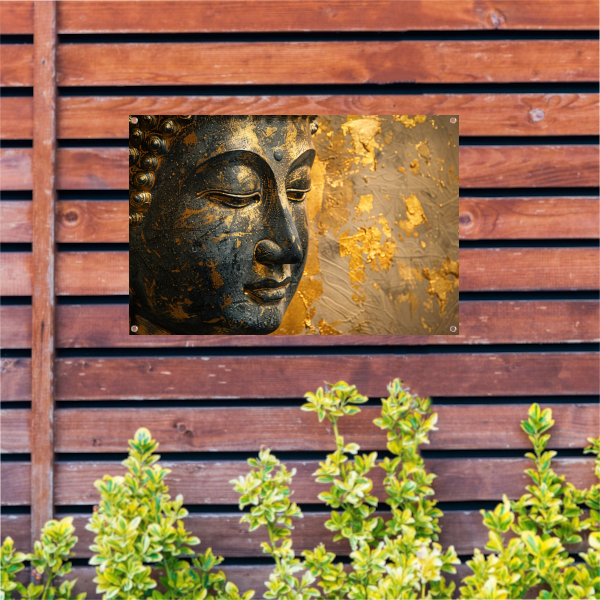 Boeddha Portret met Vergulde Versieringen tuinposter