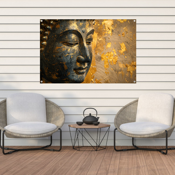 Boeddha Portret met Vergulde Versieringen tuinposter