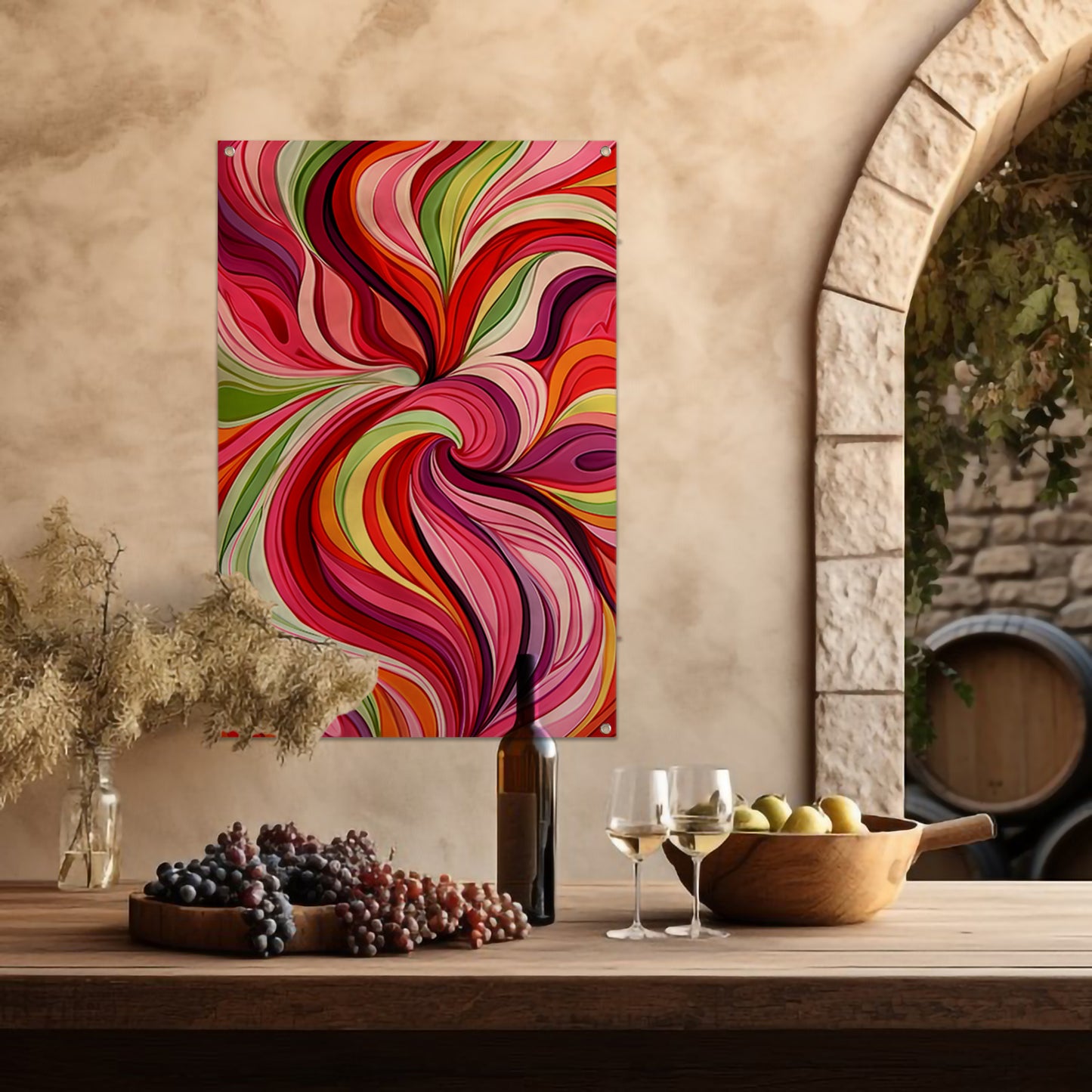 Kleurrijke abstracte wervelingen in levendige tinten tuinposter