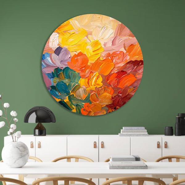 Abstract kleurrijk schilderij voor moderne interieurs aluminium muurcirkel