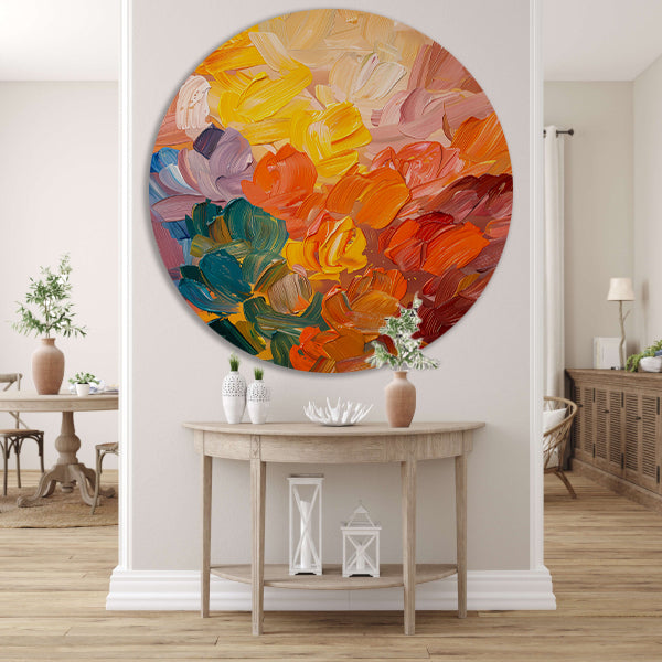 Abstract kleurrijk schilderij voor moderne interieurs aluminium muurcirkel