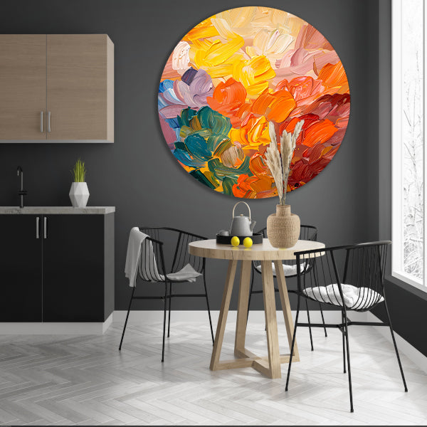 Abstract kleurrijk schilderij voor moderne interieurs aluminium muurcirkel