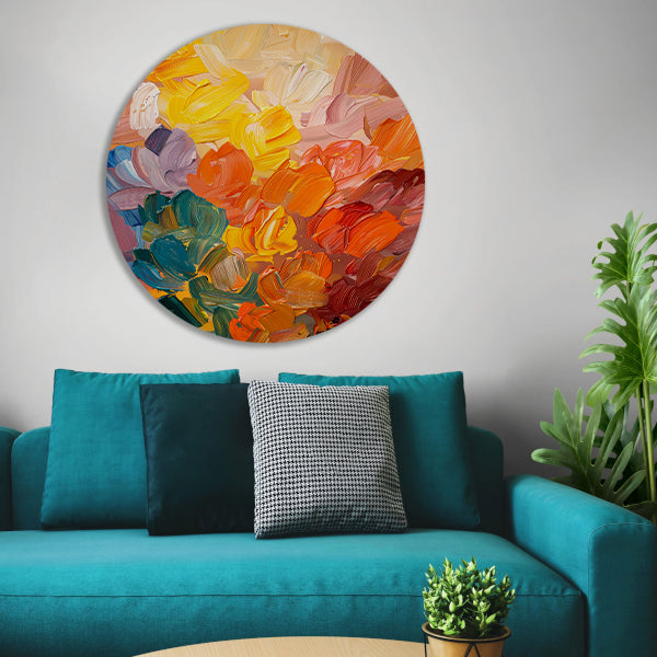 Abstract kleurrijk schilderij voor moderne interieurs aluminium muurcirkel