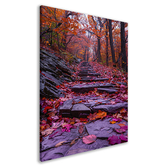 Stenen pad met herfstbladeren in het bos canvas