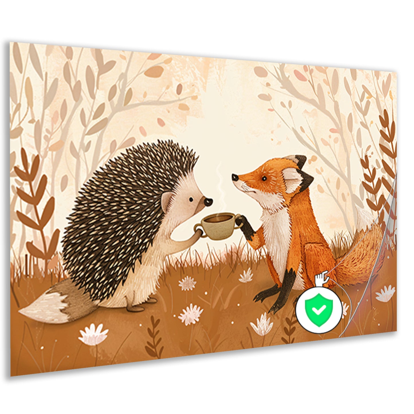 Egel en vos delen een moment in bos poster