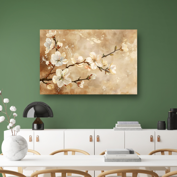 Sierlijke Bloesemtakken tegen Sepia Achtergrond canvas met baklijst