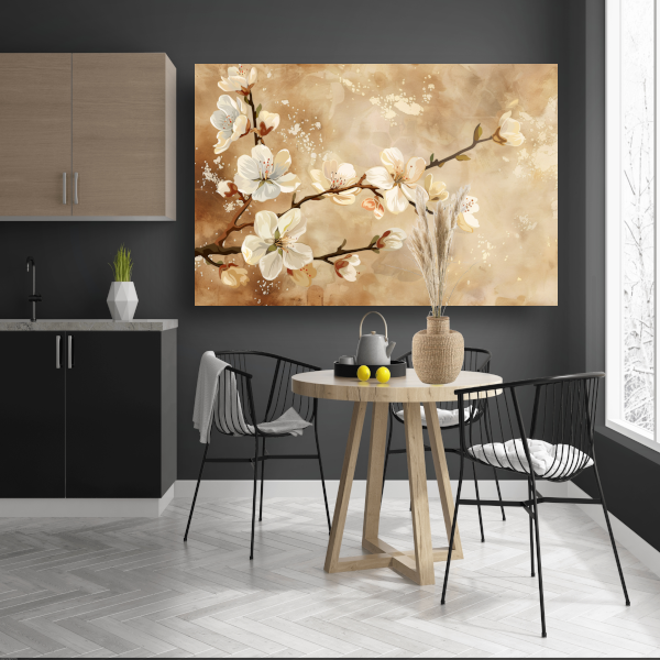 Sierlijke Bloesemtakken tegen Sepia Achtergrond poster