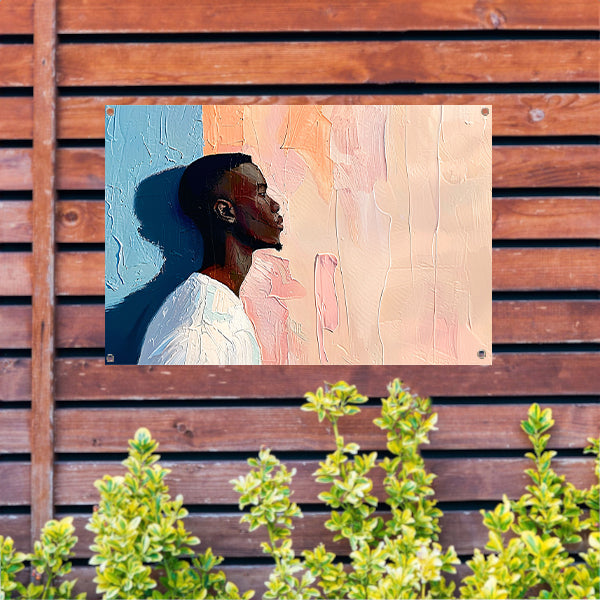 Abstract kleurrijk portret van een man tuinposter