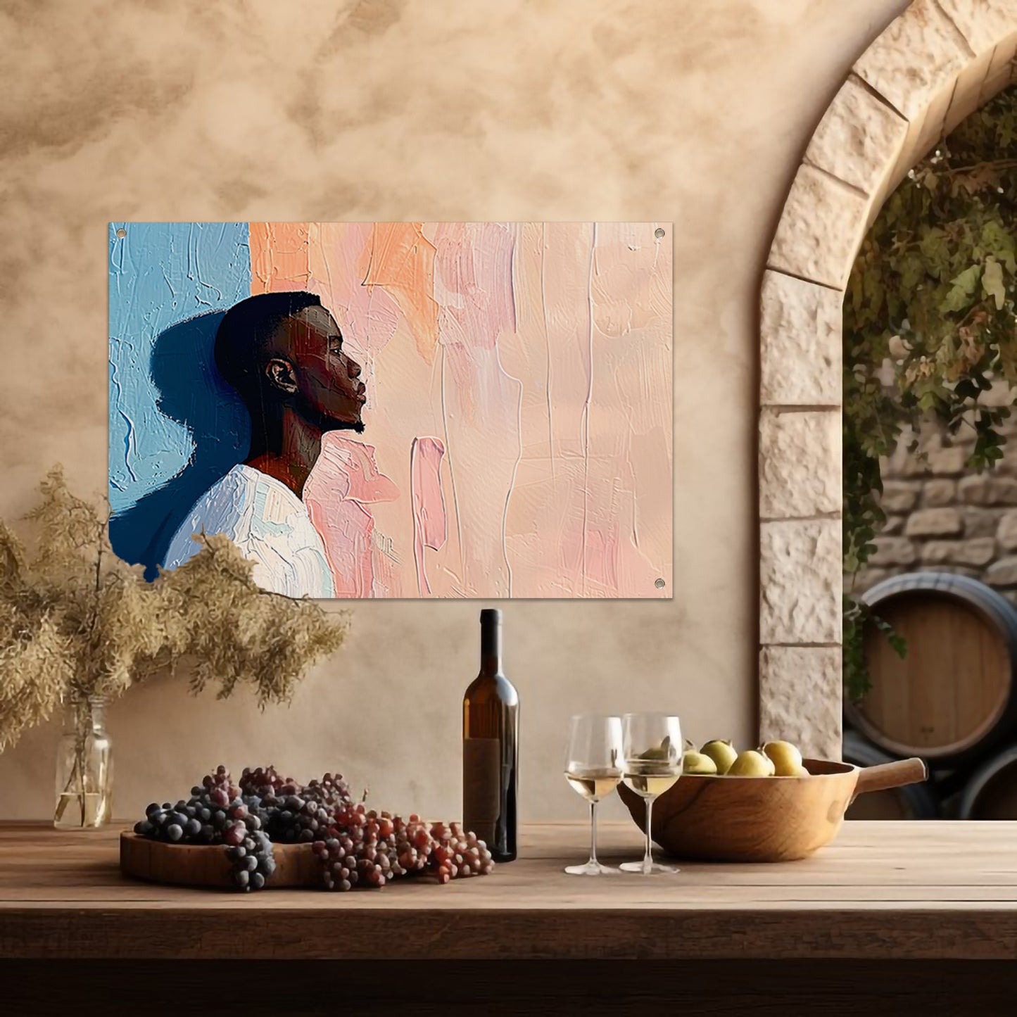 Abstract kleurrijk portret van een man tuinposter