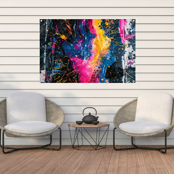 Kleurrijke abstracte kunst met spetters tuinposter