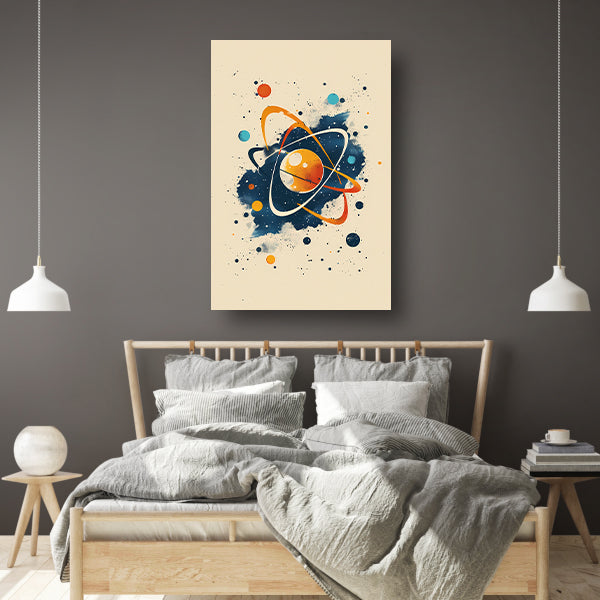 Abstract Atoom en Planeten in Kosmos canvas met baklijst