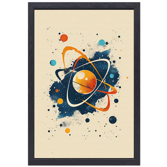 Abstract Atoom en Planeten in Kosmos canvas met baklijst
